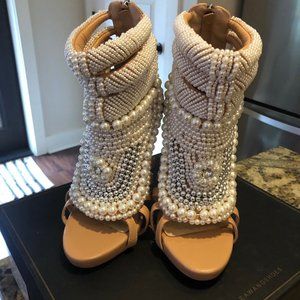 Azalea Wang 'Blame It On Me' Stiletto Pearl Sandal in Nude